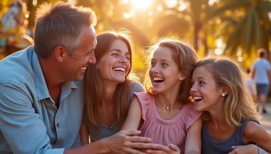 Radosna rodzina na tle karuzeli